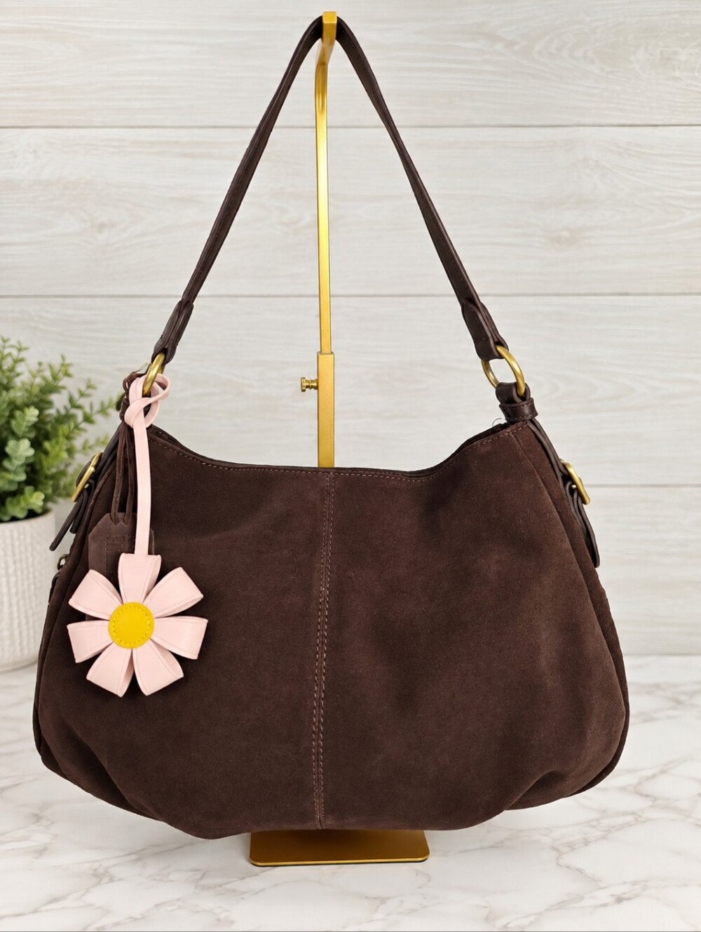 Genuine Suede Leather Hobo Shoulder Bag Chocolate Brown Made in India
